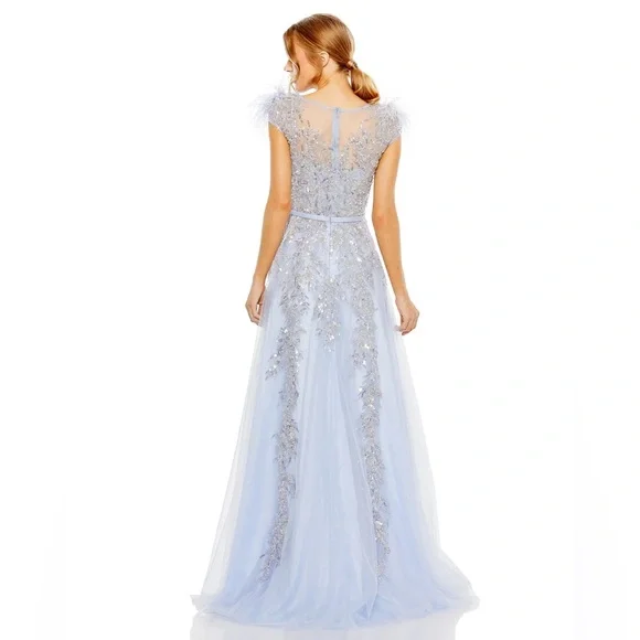 MAC DUGGALHigh Neck Feather Detail Beaded Gown